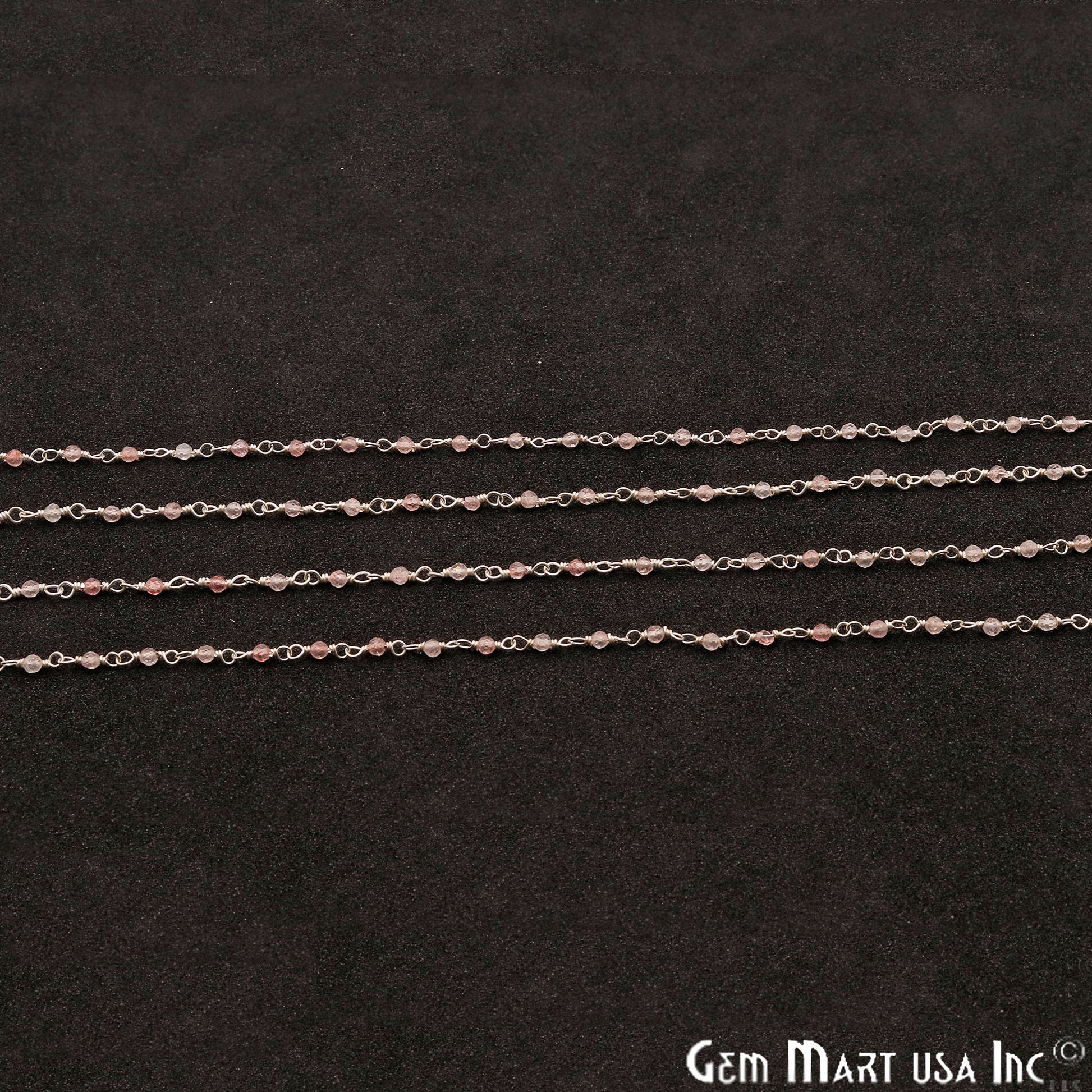 Strawbwerry Quartz 1mm Silver Wire Wrapped Beads Rosary Chains - GemMartUSA