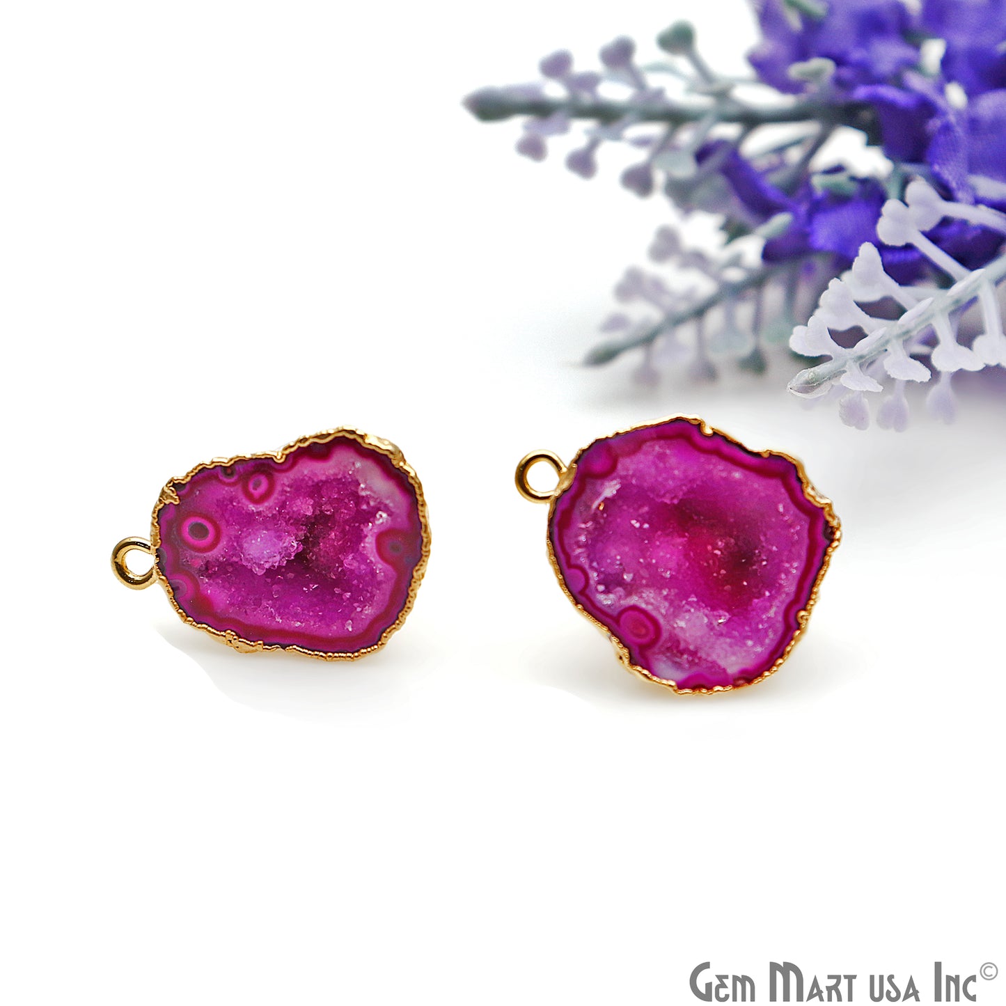 DIY Agate Slice Geode Druzy 21x17mm Gold Electroplated Loop Connector Studs Earrings - GemMartUSA