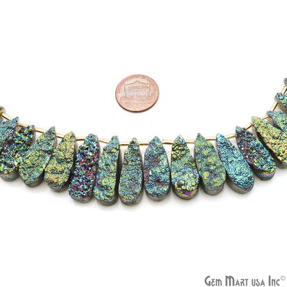 Green Druzy Pears Beads, 8 Inch Gemstone Strands, Drilled Strung Briolette Beads, Pears Shape, 23X10mm