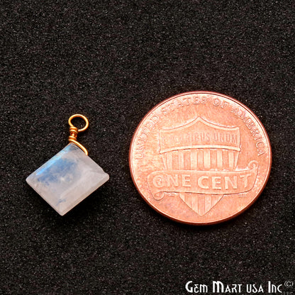 Rainbow Moonstone 8mm Square Single Bail Gold Wire Wrapped Gemstone Connector - GemMartUSA