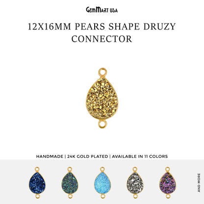 Titanium Druzy 12x16mm Pears Gold Double Bail Gemstone Connector