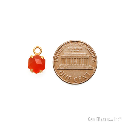 Carnelian Faceted Hexagon 6-7mm Prong Gold Plated Single Bail Connector