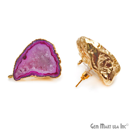 DIY Agate Slice Geode Druzy 25x30mm Gold Electroplated Loop Connector Studs Earrings - GemMartUSA