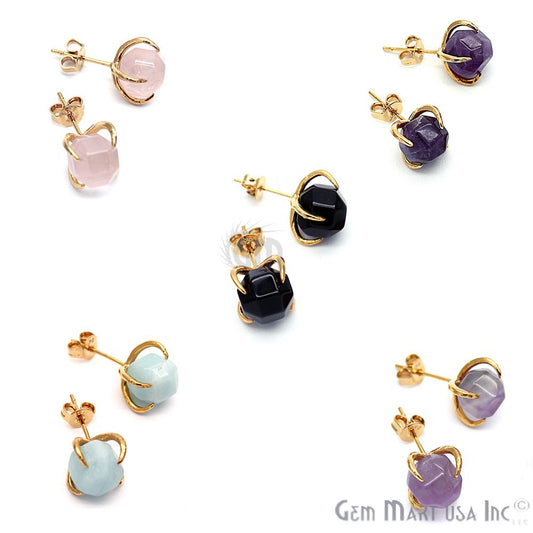 Natural Prong Gold Earring, Gold Plated Prong Setting, Stud Earrings (CHPR-3) - GemMartUSA