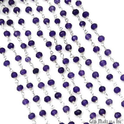 Amethyst Jade Faceted Beads 4mm Silver Plated Gemstone Rosary Chain