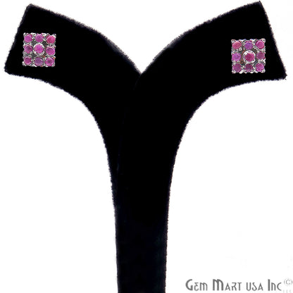 Ruby 10mm Sterling Silver Square Shape Stud Earring - GemMartUSA