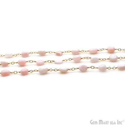 Pink Opal Tumble Beads 8x5mm Gold Wire Wrapped Rosary Chain