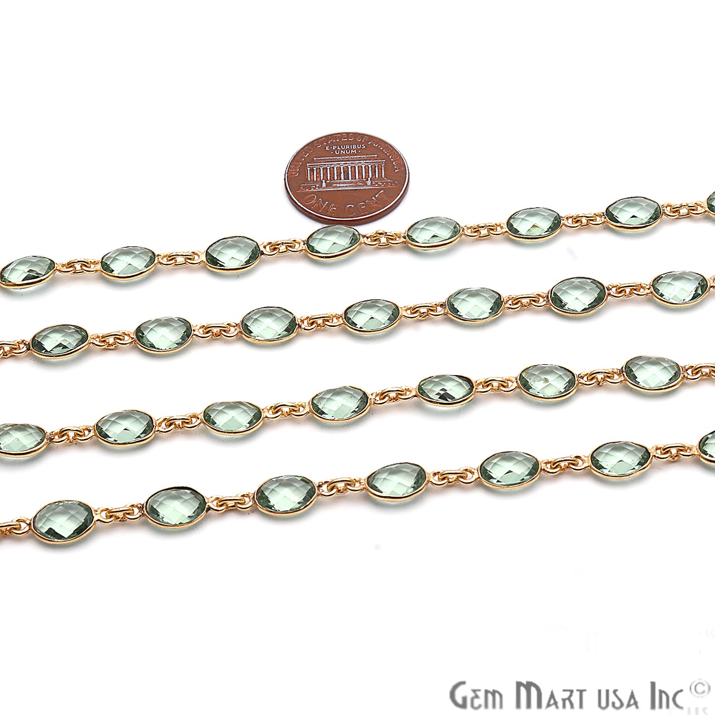 Green Amethyst 7x5mm Bezel Link Gold Plated Continuous Connector Chain - GemMartUSA