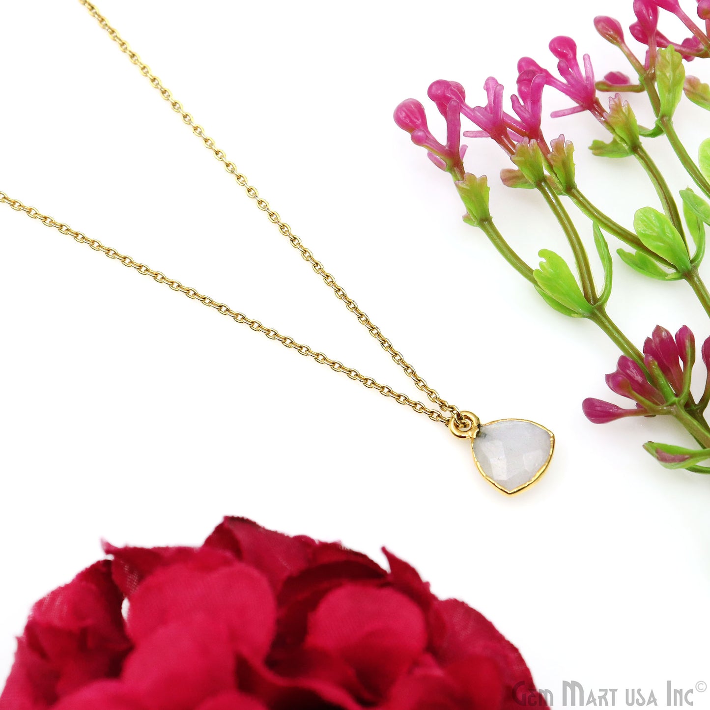 Rainbow Moonstone 10mm Trillion Gold Edged Bail Gemstone Connector