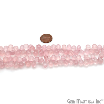 Rose Quartz Teardrop Beads, 10 Inch Gemstone Strands, Drilled Strung Briolette Beads, Teardrop Shape, 11x6mm