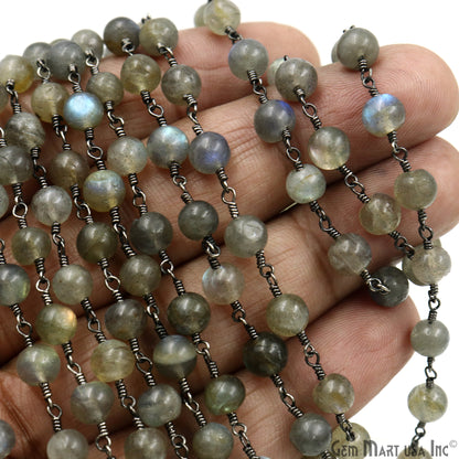 Labradorite 7-8mm Oxidized Cabochon Beads Rosary Chain