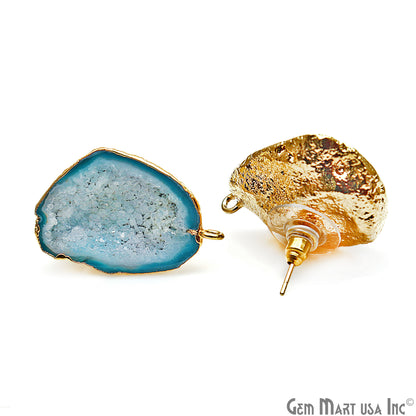 DIY Agate Slice Geode Druzy 29x20mm Gold Electroplated Loop Connector Studs Earrings - GemMartUSA