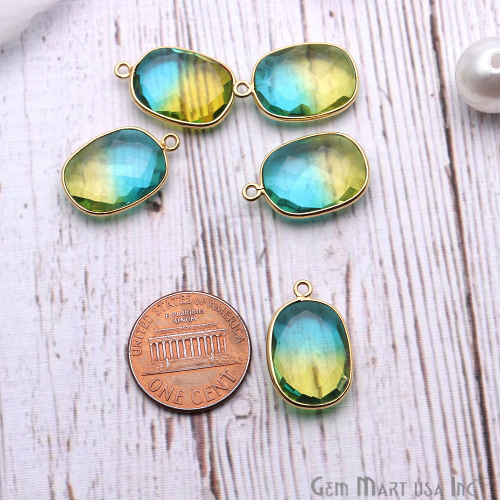 Aura Quartz 12x16mm Octagon Shape Doublet Quartz Gemstone Connector (Pick Your Color, Plating, Bail) - GemMartUSA