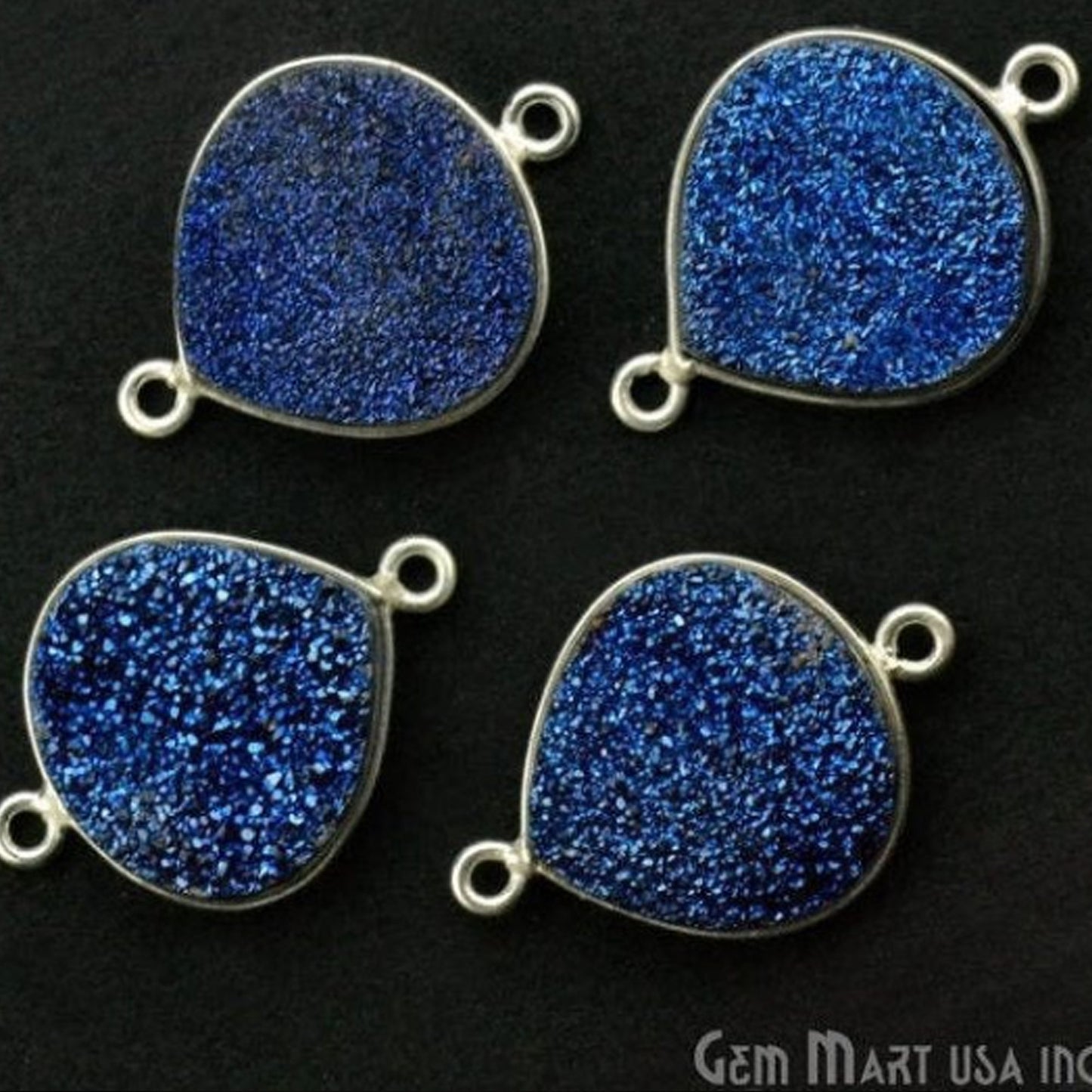 Natural Titanium Druzy 16mm Heart Silver Double Bail Gemstone Connector