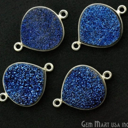 Natural Titanium Druzy 16mm Heart Silver Double Bail Gemstone Connector