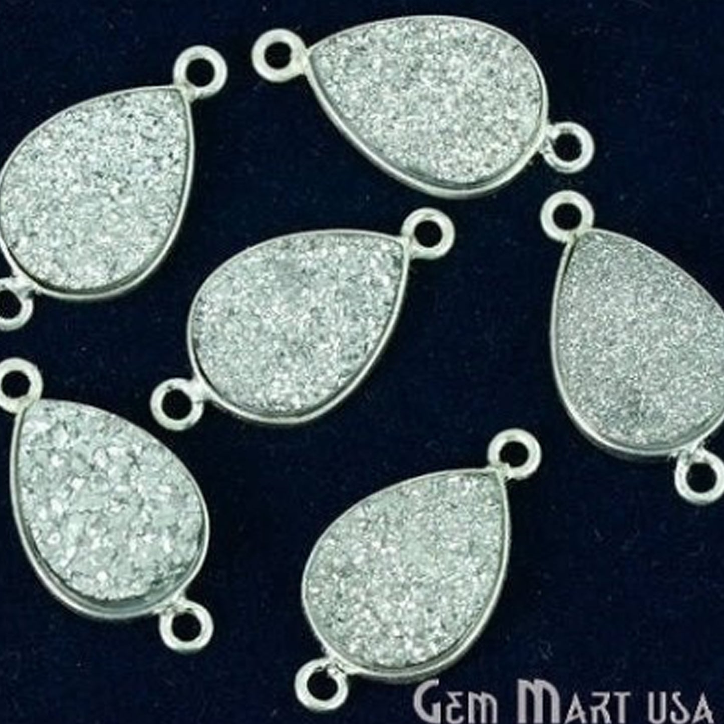Titanium Druzy 10x14mm Pears Silver Double Bail Bezel Gemstone Connector