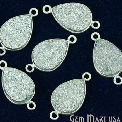 Titanium Druzy 10x14mm Pears Silver Double Bail Bezel Gemstone Connector