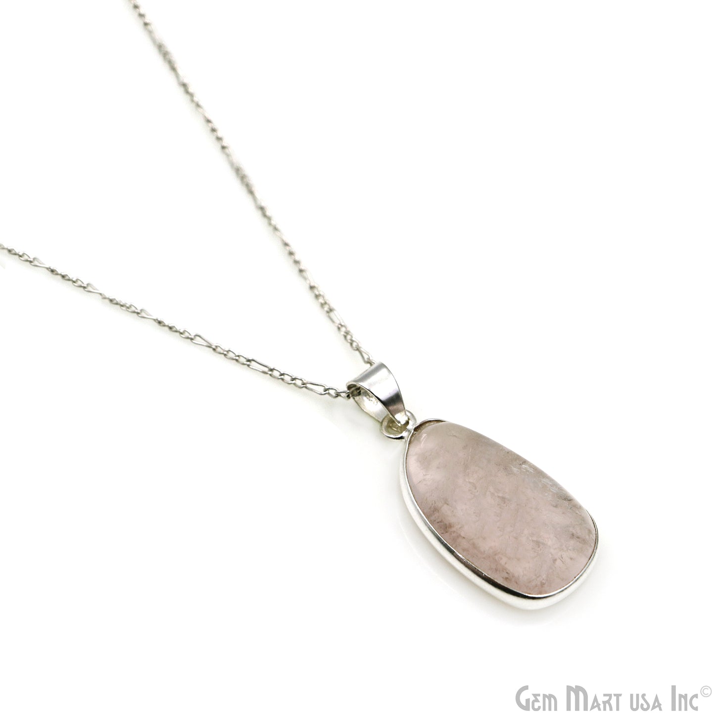 Rose Quartz Gemstone Free Form 32x17mm Sterling Silver Necklace Pendant 1PC