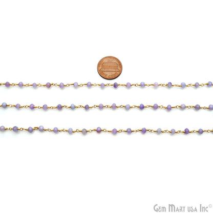 Lavender Jade 4mm Faceted Beads Gold Wire Wrapped Rosary Chain