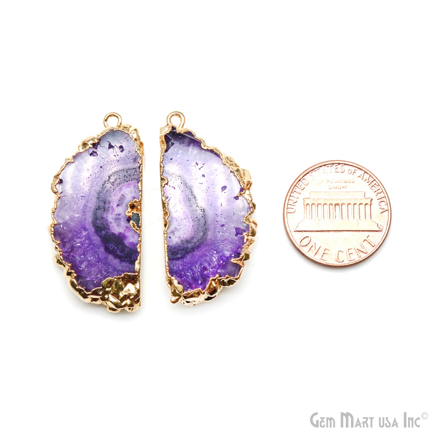 Agate Slice 14x30mm Organic Gold Electroplated Gemstone Earring Connector 1 Pair