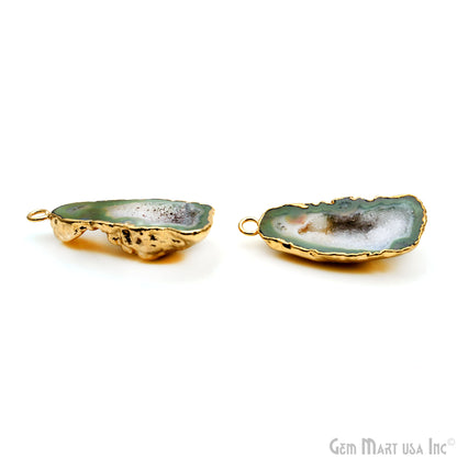 Geode Druzy 41x17mm Organic Gold Electroplated Single Bail Gemstone Earring Connector 1 Pair