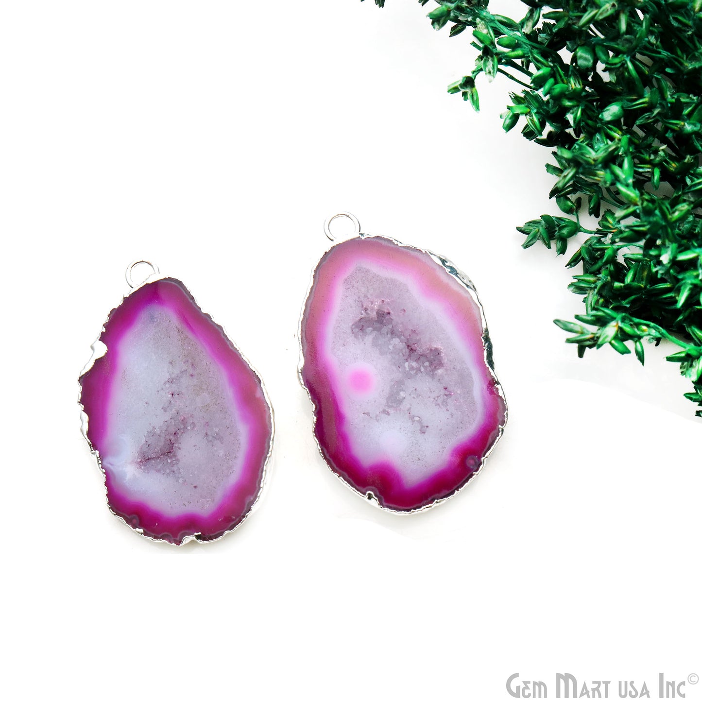 Geode Druzy 26x40mm Organic Silver Electroplated Single Bail Gemstone Earring Connector 1 Pair