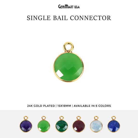 Round 14mm Single Bail Gold Bezel Gemstone Connector