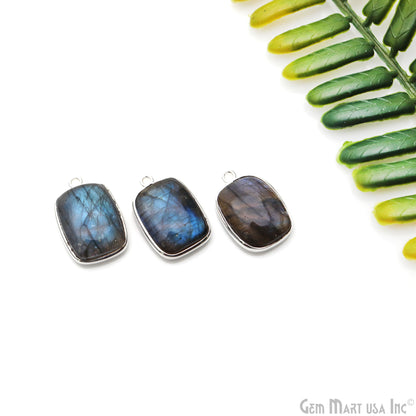 Flashy Labradorite Cabochon 12x16mm Octagon Single Bail Silver Plated Gemstone Connector