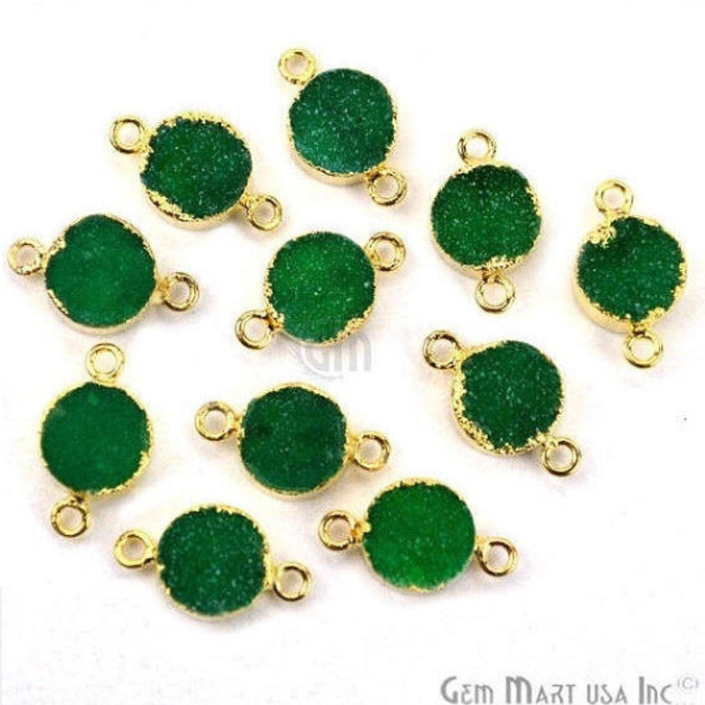Gold Electroplated Druzy 10mm Round Double Bail Druzy Gemstone Connector