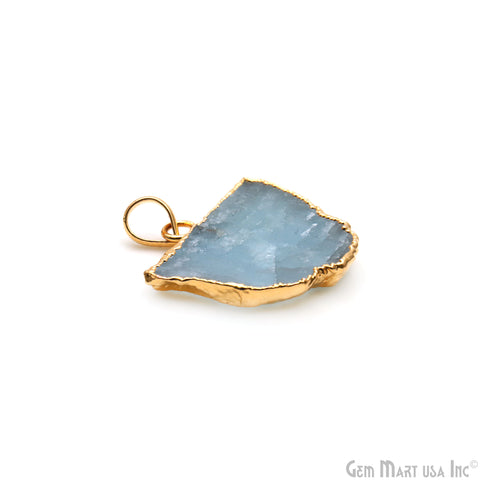 Aquamarine Free Form shape 29x26mm Gold Electroplated Gemstone Single Bail Pendant