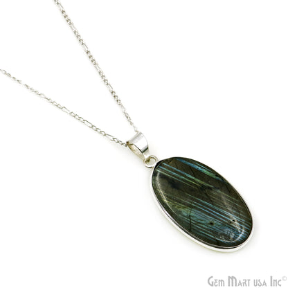 Labradorite Gemstone Oval 37x20mm Sterling Silver Necklace Pendant 1PC