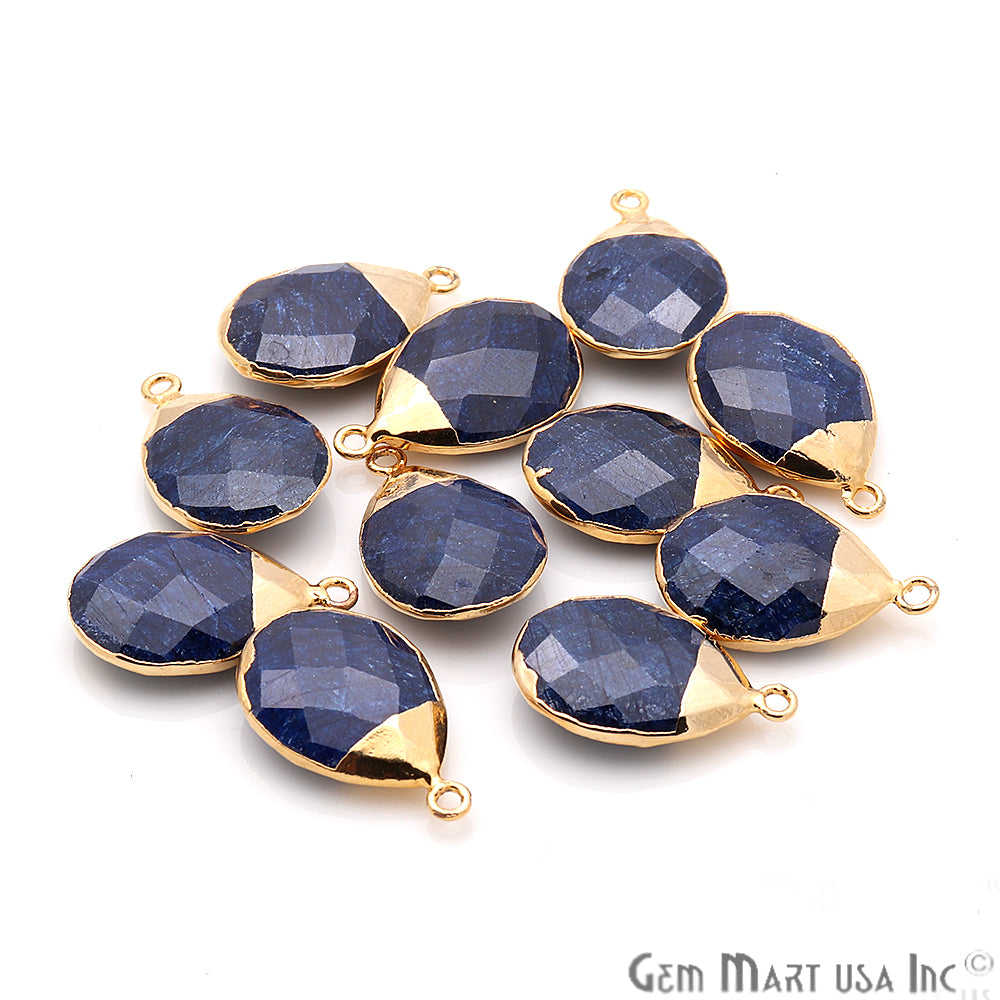 Sapphire Gold Electroplated 15x20mm Pear Single Bail Gemstone Connector - GemMartUSA