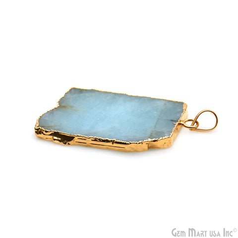 Aquamarine Free Form shape 42x30mm Gold Electroplated Gemstone Single Bail Pendant