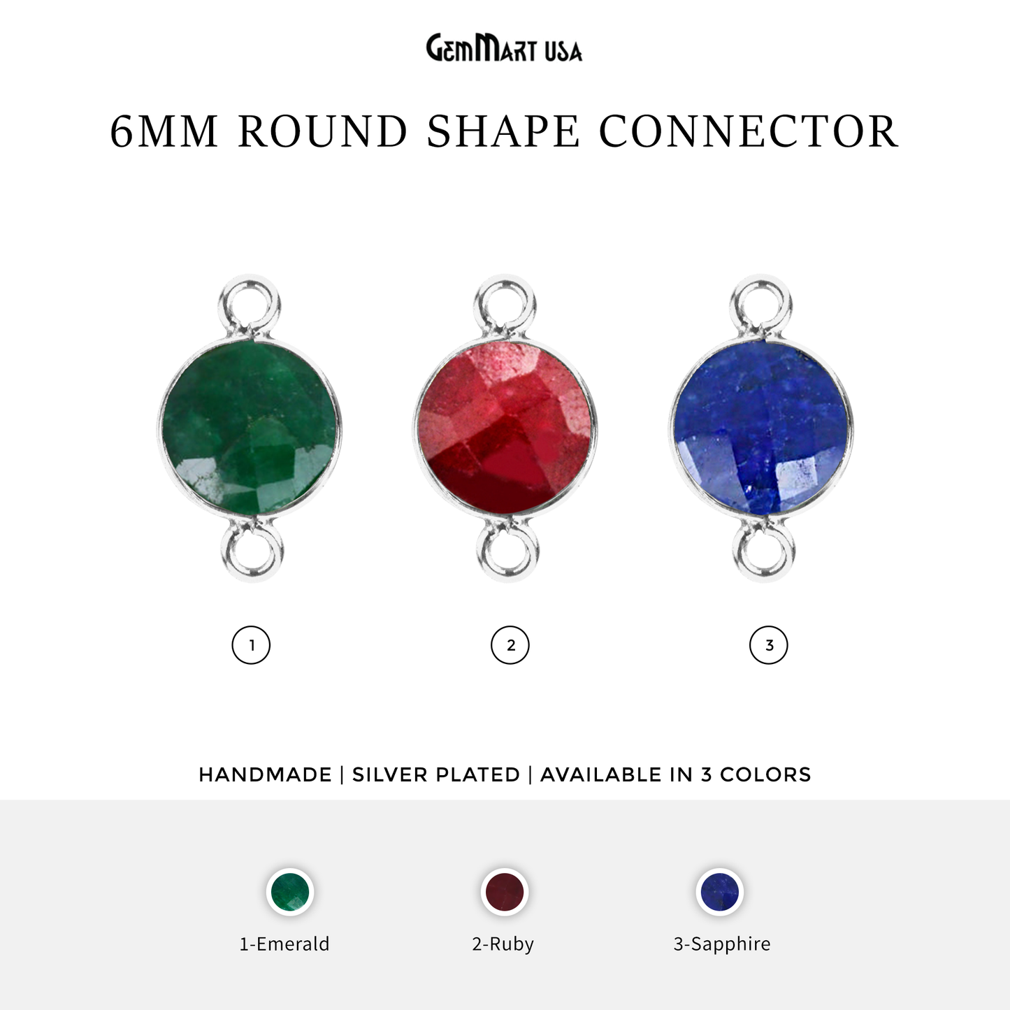 Round 6mm Double Bail Silver Gemstone Bezel Connector