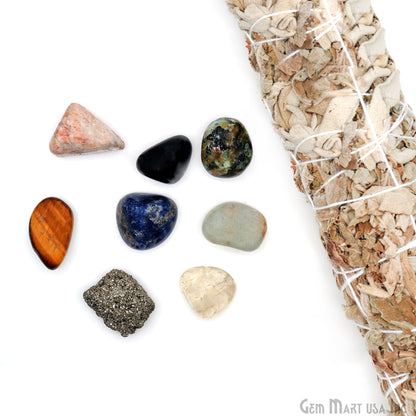 8pc Lot Tumble Stone, Multi Color Beautiful Seven Stone Set, Reiki stones, Healing crystal, 1 Rough Stone , 26X18MM