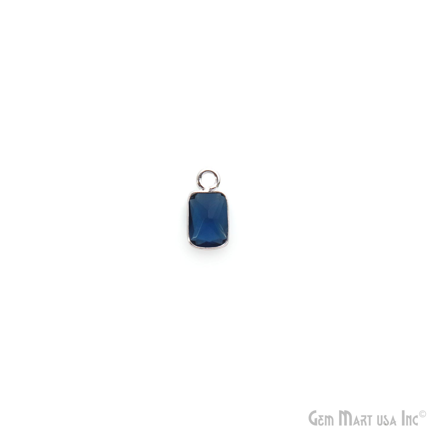 Sapphire Octagon 7x5mm Silver Plated Single Bail Brilliant Cut Gemstone Connector