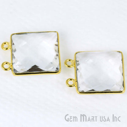 Square 16mm Gemstone Cat Bail Gold Bezel Connector