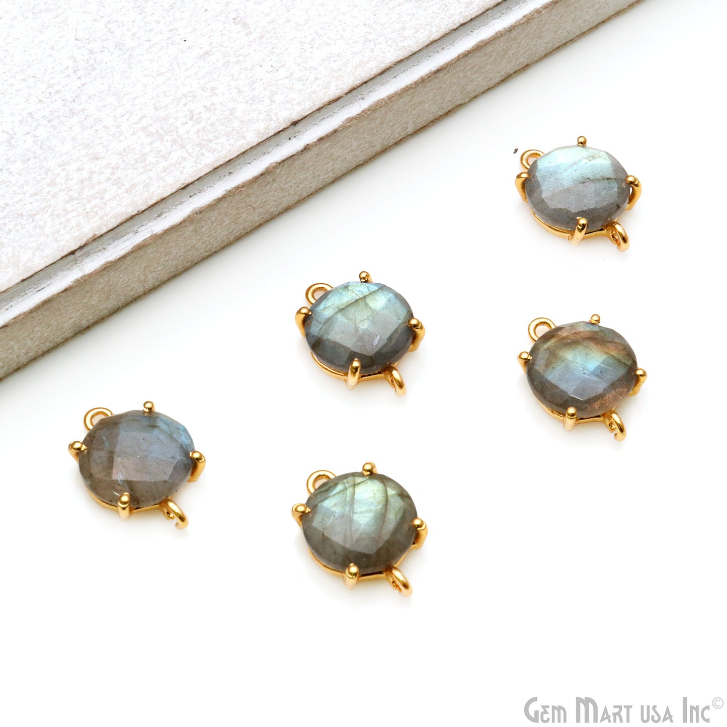Faceted Round 12mm Prong Gold Plated Double Bail Connector
