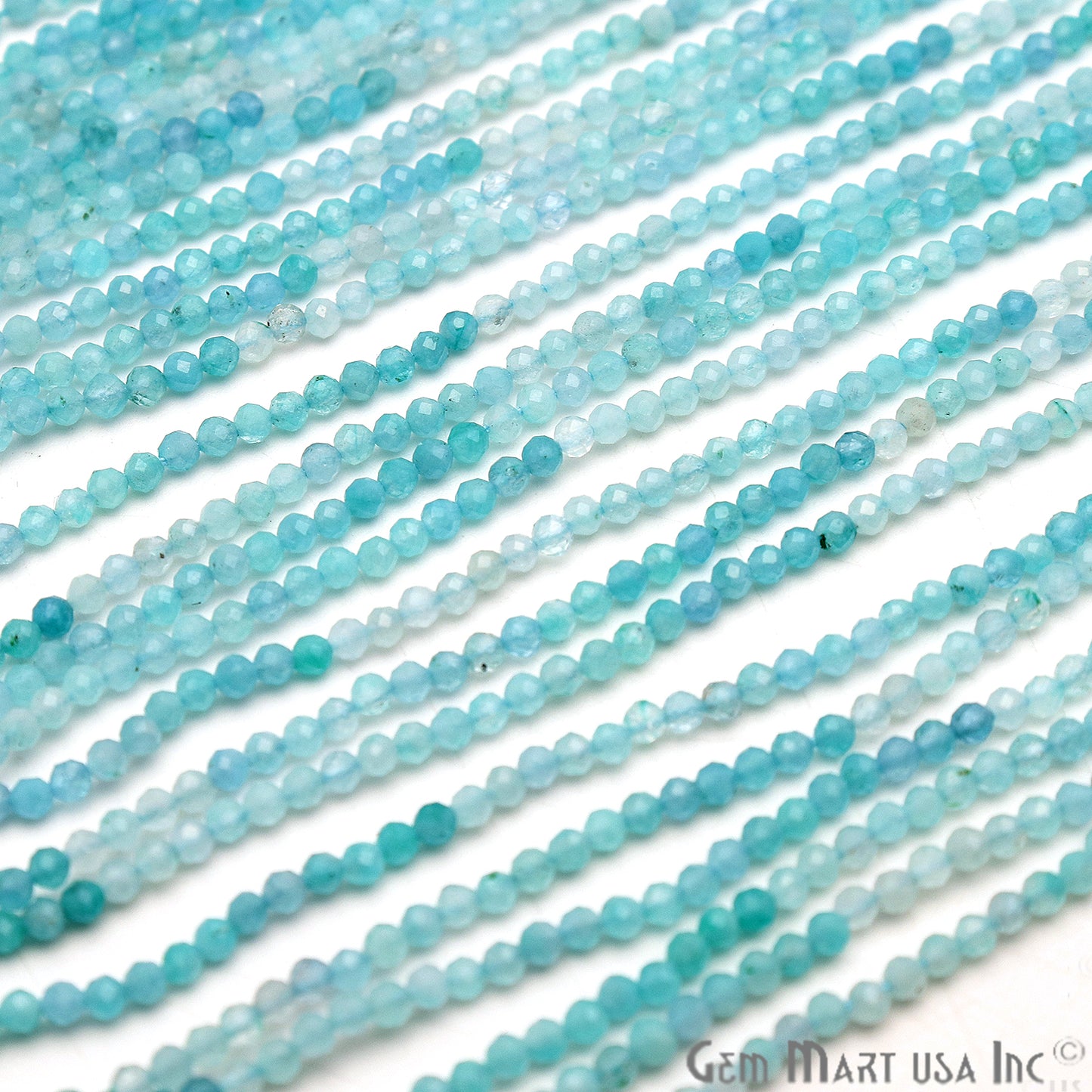 Shaded Aquamarine 2-2.5mm Faceted Round Rondelle Strand Beads - GemMartUSA