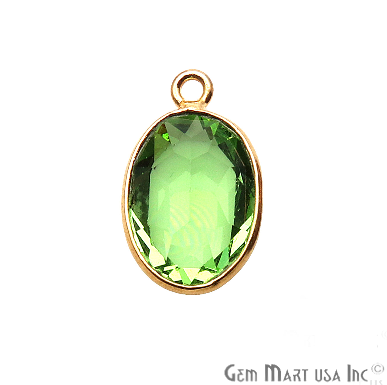 Peridot Gemstone 10x14mm Oval Shape Gold Plated Bezel Connector - GemMartUSA