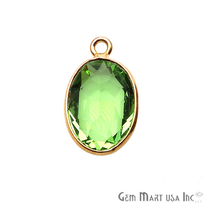 Peridot Gemstone 10x14mm Oval Shape Gold Plated Bezel Connector - GemMartUSA