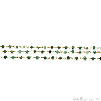 Emerald Faceted 3-3.5mm Gold Wire Wrapped Beads Rosary Chain