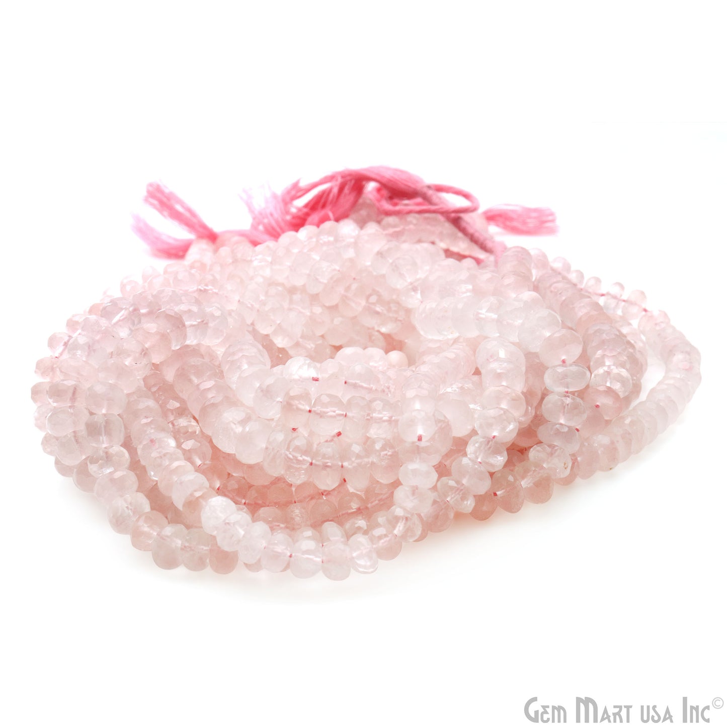 Rose Quartz Rondelle Beads, 13 Inch Gemstone Strands, Drilled Strung Nugget Beads, Faceted Round, 6-7mm