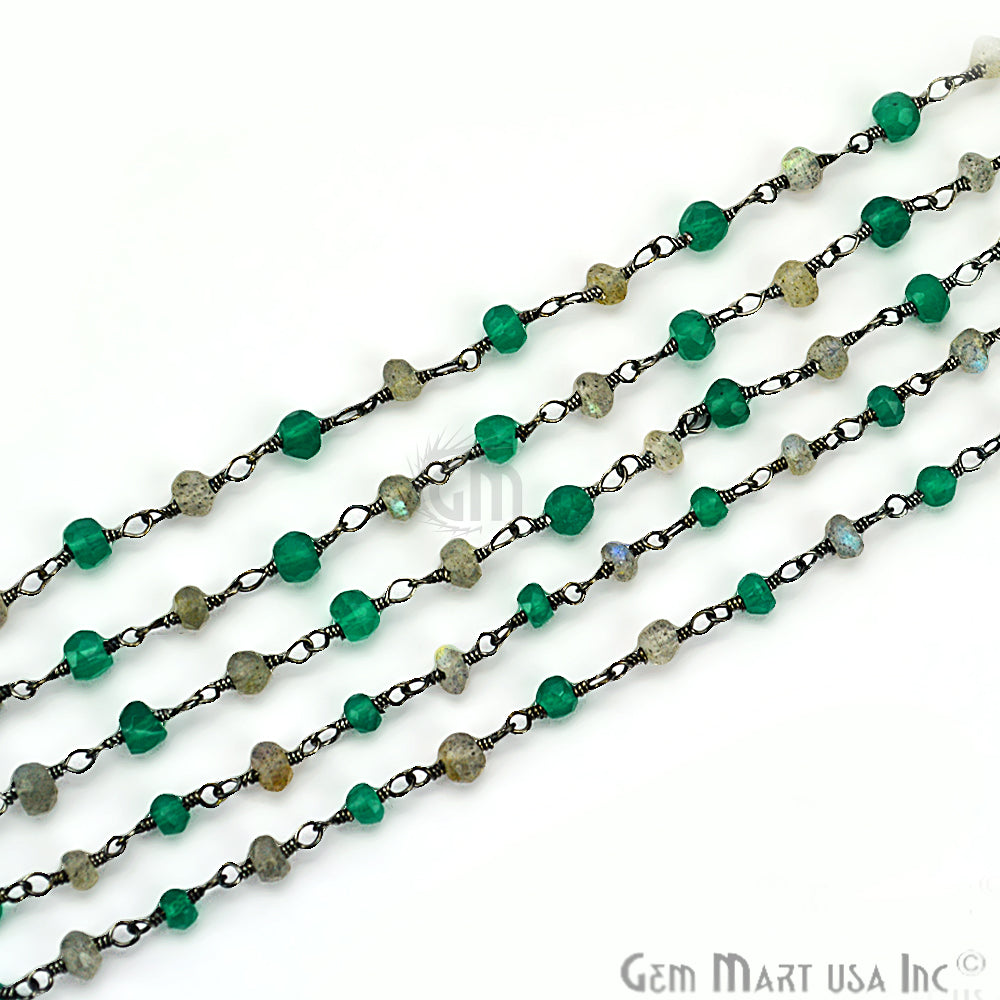 Green Onyx With Labradorite Gemstone Beaded Oxidized Wire Wrapped Rosary Chain