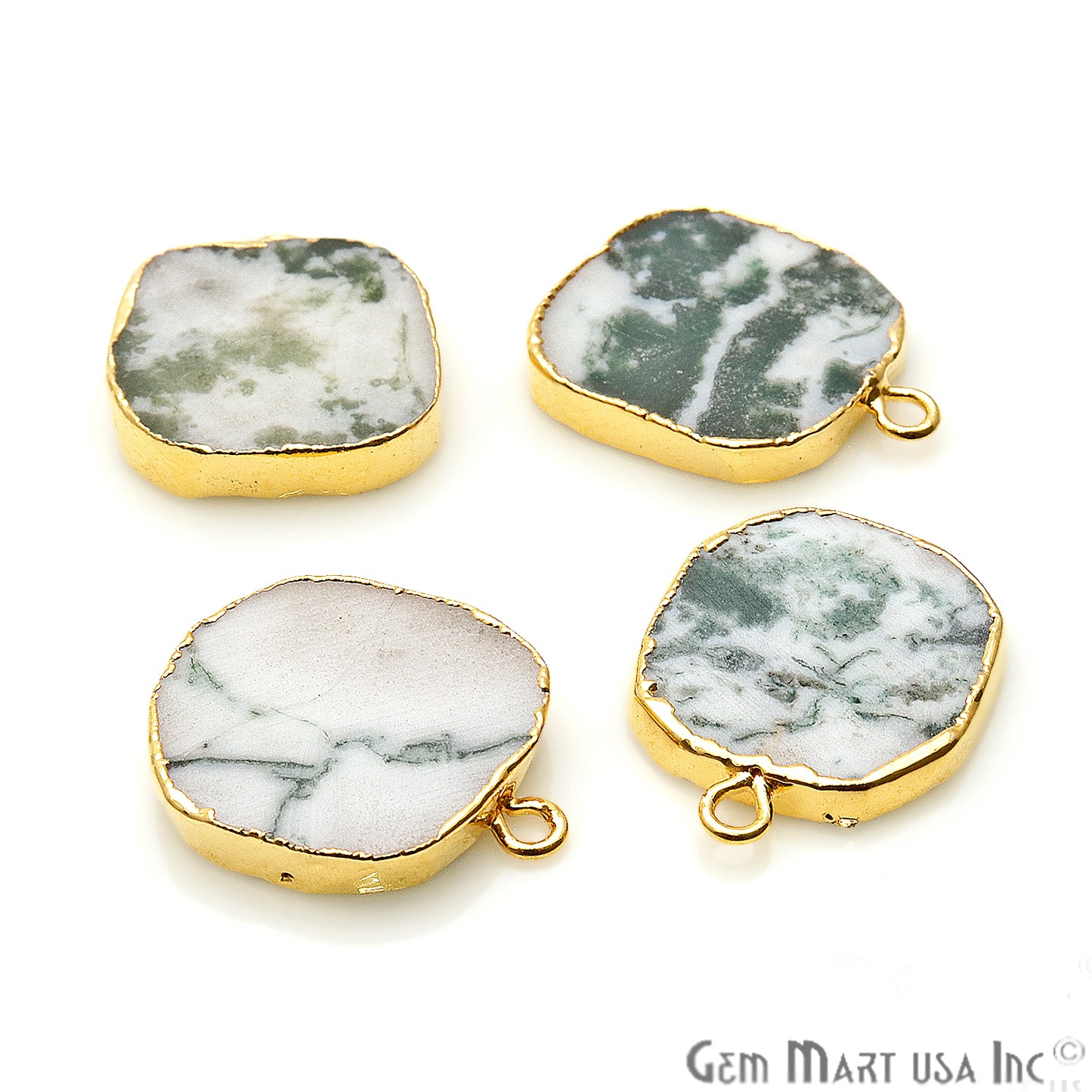 Rough Tree Agate 20x16mm Organic Gold Edged Bail Connector - GemMartUSA
