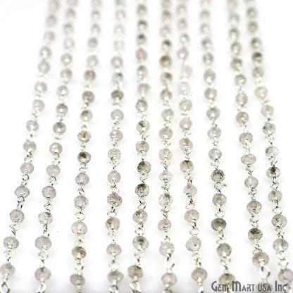 Crystal 3-3.5mm Silver Plated Beaded Wire Wrapped Rosary Chain