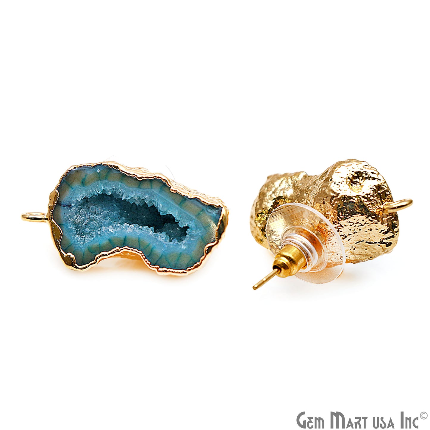 DIY Agate Slice Geode Druzy 14x28mm Gold Electroplated Loop Connector Studs Earrings - GemMartUSA