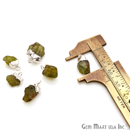 Rough Peridot Gemstone 16x10mm Organic Silver Edged Connector - GemMartUSA