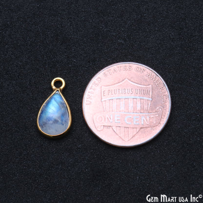 Rainbow Moonstone Cabochon 7x10mm Pears Single Bail Gold Bezel Connector