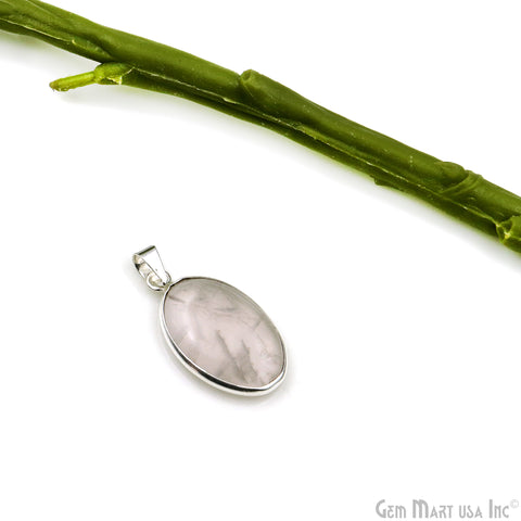 Rose Quartz Gemstone Oval 31x18mm Sterling Silver Necklace Pendant 1PC